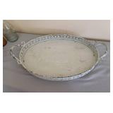 Serving Tray (metal and wood) 23 x 13, 3 Candles, Honeypot, and Decor Wine Bottle