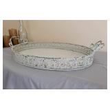 Serving Tray (metal and wood) 23 x 13, 3 Candles, Honeypot, and Decor Wine Bottle