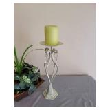 2 - 13" Candles and Holders and Faux Plant in Metal Box 8 x 8