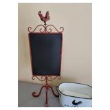Rooster Chalkboard 7 x 21 and White Enamel Rooster Pan 10 x 5