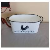 Rooster Chalkboard 7 x 21 and White Enamel Rooster Pan 10 x 5