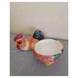 Ceramic Rooster Cookie Jar, Saltshaker, and Fighting Roosters Decor