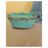 Ceramic Rabbit, Candle in Dish, and Wooden Shelf