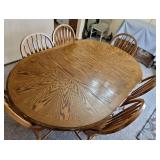 Solid Oak Dining Table with 6 Chairs (Shown with leaf in place) 48 x 72 x 29 with leaf and 48" round without leaf