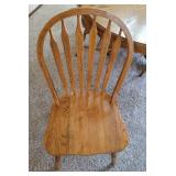 Solid Oak Dining Table with 6 Chairs (Shown with leaf in place) 48 x 72 x 29 with leaf and 48" round without leaf