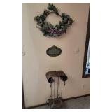 29" Wicker Shelf, Floral Decor, and Metal Sign