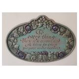 29" Wicker Shelf, Floral Decor, and Metal Sign