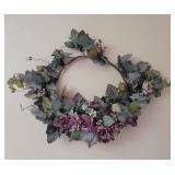 29" Wicker Shelf, Floral Decor, and Metal Sign