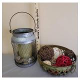 10" Metal Candle Holder and 10" Metal Bowl with Contents