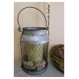 10" Metal Candle Holder and 10" Metal Bowl with Contents