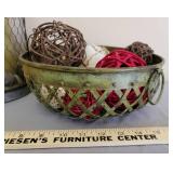 10" Metal Candle Holder and 10" Metal Bowl with Contents