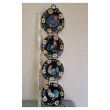4 Rooster/Hen Plates and Plate Holder