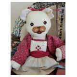 Teddy Bears on Wooden Bench (Cross-Stitched) and Vintage Buggy