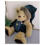 2 Winter Teddy Bears and Evergreen Tree
