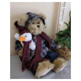 2 Winter Teddy Bears and Evergreen Tree