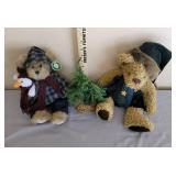 2 Winter Teddy Bears and Evergreen Tree