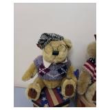 3 Brass Button Teddy Bears and Stackable Boxes: Sherwood the bear of long life, Cody the bear of friendship, and Opal the bear of love