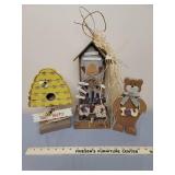 Wooden Teddy Bear Decor (Honeybee Inn, Bee Happy House, and Bear Standing)