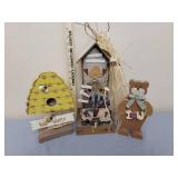 Wooden Teddy Bear Decor (Honeybee Inn, Bee Happy House, and Bear Standing)