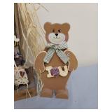 Wooden Teddy Bear Decor (Honeybee Inn, Bee Happy House, and Bear Standing)