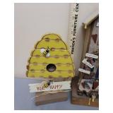 Wooden Teddy Bear Decor (Honeybee Inn, Bee Happy House, and Bear Standing)