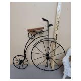 2 Teddy Bears on Wicker Bench and 21" tall Metal Bicycle Wall Hanging