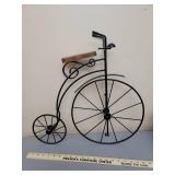 2 Teddy Bears on Wicker Bench and 21" tall Metal Bicycle Wall Hanging
