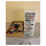 Batteries, Matches, Lighter, Child Safety Locks, and 2 Stackable Plastic Drawer Storage Containers with Contents