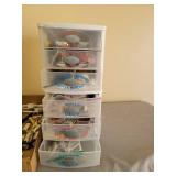 Batteries, Matches, Lighter, Child Safety Locks, and 2 Stackable Plastic Drawer Storage Containers with Contents