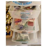 Batteries, Matches, Lighter, Child Safety Locks, and 2 Stackable Plastic Drawer Storage Containers with Contents