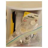 Batteries, Matches, Lighter, Child Safety Locks, and 2 Stackable Plastic Drawer Storage Containers with Contents