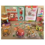 Olivia Cookbook and Cookie Cutter Kit NIB, Cupcake Papers, Sprinkles, Gingerbread Kit NIB, and Childrens Holiday Craft Kits