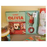 Olivia Cookbook and Cookie Cutter Kit NIB, Cupcake Papers, Sprinkles, Gingerbread Kit NIB, and Childrens Holiday Craft Kits