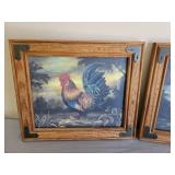 2 Framed Rooster Pictures 10x12