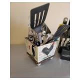 Rooster Utensil Holder with Utensils and Farberware Knife Set