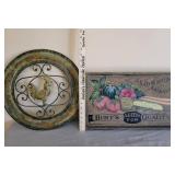 Metal Rooster Wall Hanging and Burts Seed Sign
