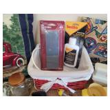 Home Decor and Household Supplies (light bulbs, flashlight, tape measure, pillows, 6" sharpening stone NIB, and stone oil