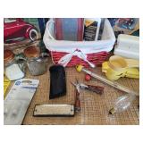 Home Decor and Household Supplies (light bulbs, flashlight, tape measure, pillows, 6" sharpening stone NIB, and stone oil