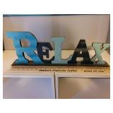 22" RELAX Sign, Metal Trashcan, and 2 Lined Baskets