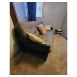 VERY NICE FUTON with 8" Cushion/Mattress. Has Magazine Rack on both Ends, Converts to a Full-Size Sleigh Bed, and 3 Throw Pillows