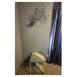 End Table with Metal Bicycle Wall Hanging