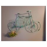 End Table with Metal Bicycle Wall Hanging