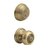 Kwikset 991 Juno Keyed Entry Knob And Sgl Cyl Deadbolt Combo Pack, Antique Brass,Model: 99910-033
