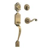 Kwikset Arlington Single Cylinder Handleset with Lido Lever in Antique Brass