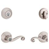 Kwikset Lido Keyed Entry Lever Sgl Cyl Deadbolt Combo Pack In Satin Nickel, Model # 99910-038