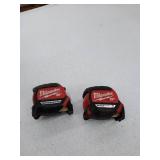Set of 2 Milwaukee 25 ft. x 1.3 in. W Blade Magnetic Tape Measure,Model: 48-22-0225M