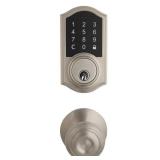 Defiant Castle Satin Nickel Electronic Touchpad Single Cylinder Deadbolt with Hartford Knob Combo Pack