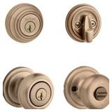 Kwikset 991 Juno Keyed Entry Knob And Sgl Cyl Deadbolt Combo Pack Featuring SmartKey Securityâ¢ In Antique Brass Model # 99910-033