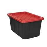 27 Gal. Tough Storage Tote in Black with Red Lid; 3 TOTES 1 LID