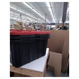 27 Gal. Tough Storage Tote in Black with Red Lid; 3 TOTES 1 LID